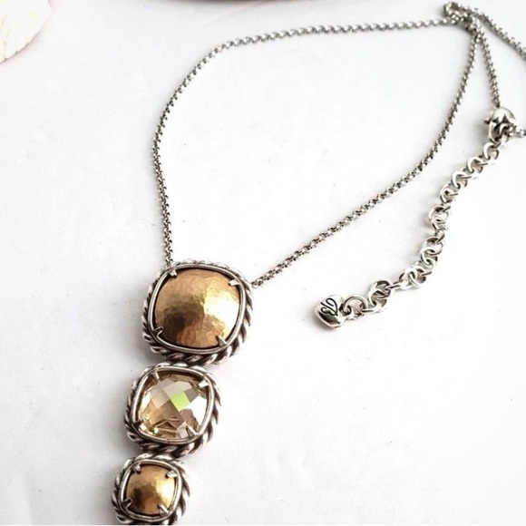 NWOT BRIGHTON  Hammered Gold Yellow Crystal Pendant NECKLACE - Picture 2 of 3